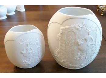 Pair Of Vintage Kaiser White Bisque Ceramic Flower Vases