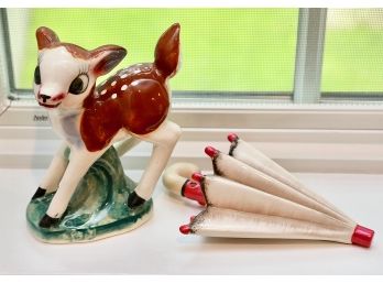 Vintage Japan Import Ceramic Bambi & Umbrella