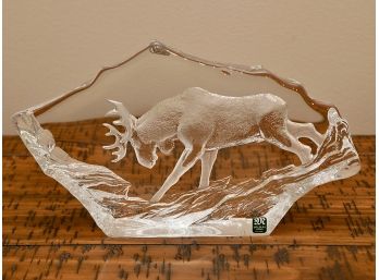 Large Maleras Glassworks Sweden Crystal Moose Sculpture