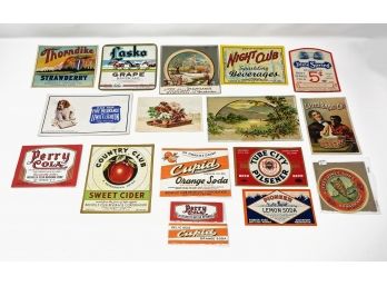 Lot Of 17 Antique/Vintage Product Labels & Advertising - Beer, Soda, Drugs, Soap, Etc
