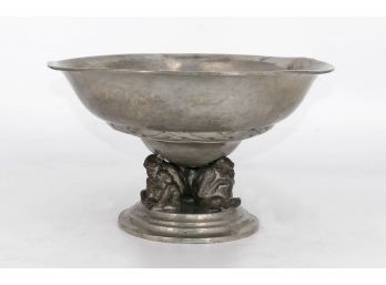 Arts And Crafts Einar Dragsted Hammered Pewter Bowl / Compote - Monkeys