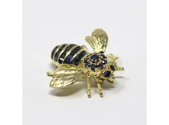 Vintage 14k Yellow Gold & Sapphire Bee Brooch Pin/Pendant