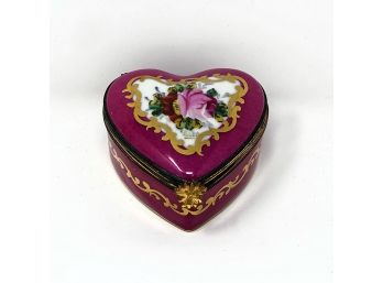 Vintage Limoges France Hand-Painted Heart Shaped Trinket Box
