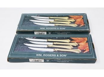 Set Of 8 W.M. Rogers Gold Plated Royal Plume Steak Knives - Never Used In Box