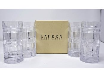 Set Of 4 Ralph Lauren Glen Plaid Crystal Highball Glasses - Never Used In Box