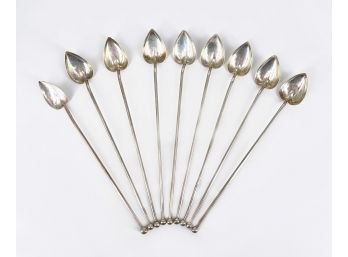 Set Of 9 Vintage Sterling Silver Mint Julep Spoon Straws - 8 By Wallace, 1 By Raimond
