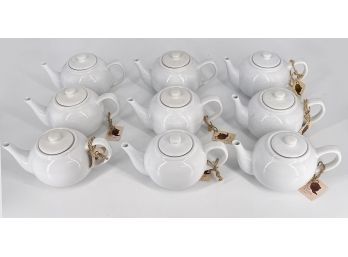Set Of 9 The Old Pottery Company Personal Teapots - Some Unused With Tags