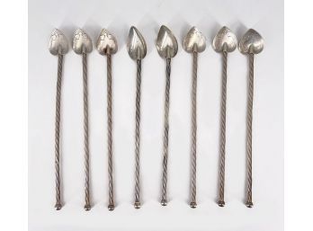 Set Of 8 Vintage Sterling Silver Mint Julep Spoon Straws - 2 Designs