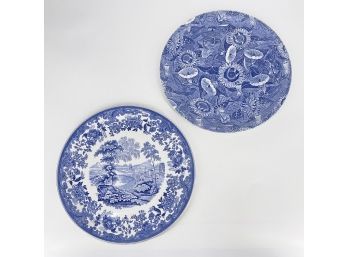 Pair Of Large Spode Blue Serving Plates 12.75' - Never Used