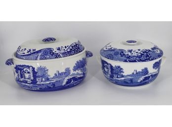 2 Different Spode Blue Italian Covered Baking Casseroles/Tureens - Never Used