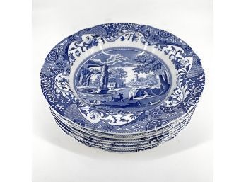 Set Of 8 Spode Blue Italian 9' Salad Plates/Shallow Bowls - Unused