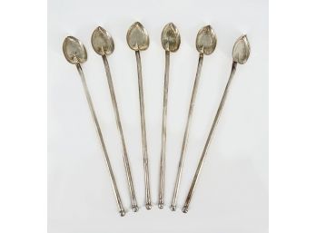 Set Of 6 Vintage Sterling Silver Mint Julep Spoon Straws