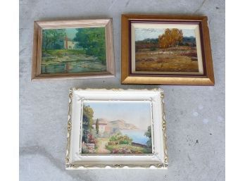 3 Different Vintage Original Oil On Board Paintings