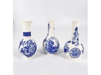 3 Different Spode Blue & White Bud Vases - Never Used