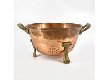 Vintage ODI Korea Small Copper Colander / Strainer With Brass Feet