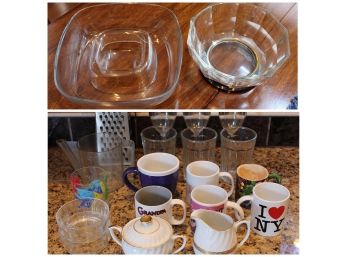 Kitchen Mugs, Glasses, Cream & Sugar, Chip/Dip Bowl, & More