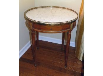 Louis XVI Style Drum Table With Brass/Marble Top