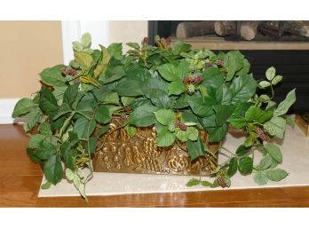 Lacquered Brass Planter With Artificial Raspberry Plant