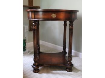 Round Carved Drum Side Table With Pullout Draws