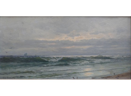 William Trost Richards (American, 1833-1905) Original Painting - Seascape - Oil On Board