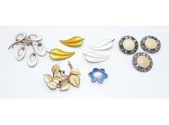 Lot Of Vintage Danish Enamel Over Sterling Silver Earrings And Brooches - VB, Jemax, And N.E. From