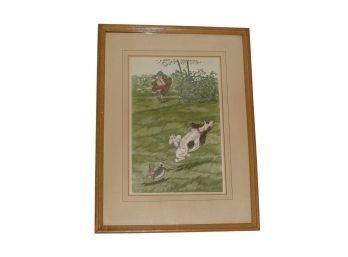 Vintage Boris O'Klein Signed Colored Engraving - Touche! - Signed/Titled - Humor