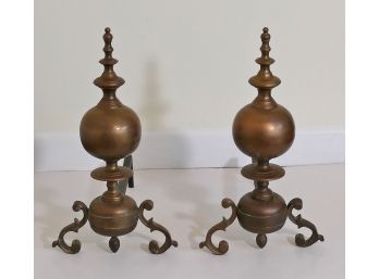 Pair Of Antique Brass Andirons