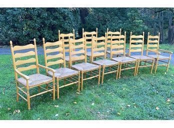 Set Of 10 Italian Ladder Back Dining Chairs With Rush Seats