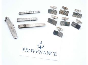 Sterling Silver Lot - Cufflinks, Tie Clips, And Pocket Knife
