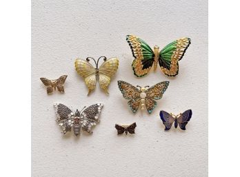 Lot Of 7 Different Butterfly Brooch Pins - Sterling, Enamel, Signed, Vintage