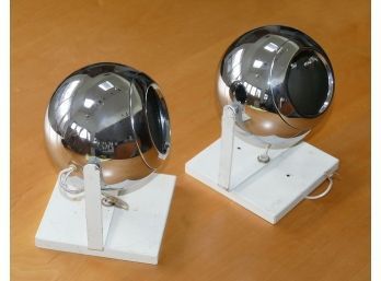 Pair Of Vintage 1970's Chrome Eyeball Adjustable Lights