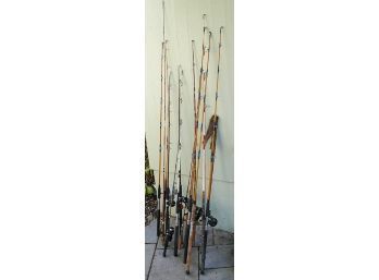 Lot Of 14 Salt/Fresh Water Fishing Rods & 8 Reels - Penn No. 49, Daiwa LD50H, Shakespeare, Etc