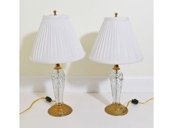 Pair Of Crystal And Gilt Metal Table Lamps