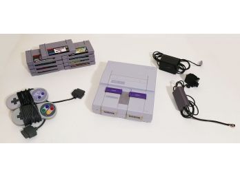 Vintage Super Nintendo Video Game System With 2 Controllers And 9 Games
