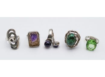 5 Different Vintage Sterling Silver Rings - Gemstones