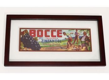 Original 1940's Mondavi Bocce Grapes Crate Label - Framed - In Excellent Condition