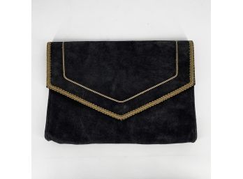 Vintage Italian Black Suede Envelope Clutch Bag