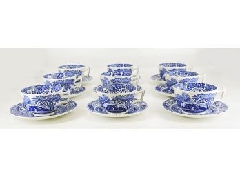 Set Of 9 Teacups & Saucers - Spode England Italian Design C.1816 - Never Used