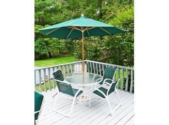 Outdoor Dining Set With 48' Round Table, 5 Chairs, And 8' Umbrella