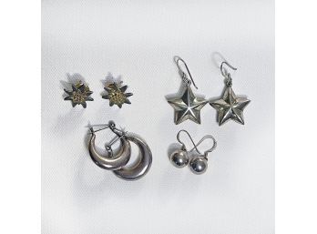 4 Pairs Of Sterling Silver Pierced Earrings