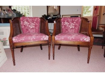 Pair Of Rounded Back Upholstered Arm Chairs