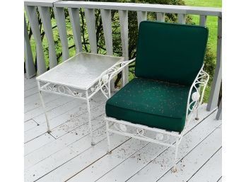 Vintage Salterini Style Wrought Iron Outdoor Arm Chair & Side Table