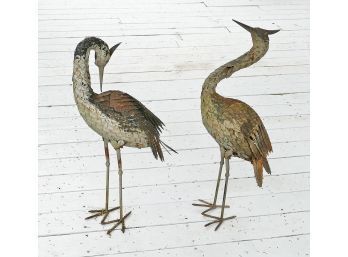 Pair Of Vintage Pressed Tin Sculptural Herons