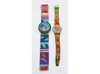 2 Vintage Swatch Watches - 1996 Love Peace And Happiness / 1990 Pop Surfing