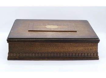 Antique Decorative Carved, Textured, And Inlaid Wooden Box