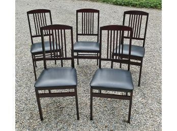 Set Of 5 Solid Wood Upholstered Folding Chairs - Espresso Finish