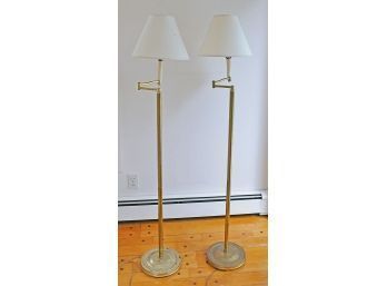 Pair Of Vintage Brass Swing Arm Floor Lamps