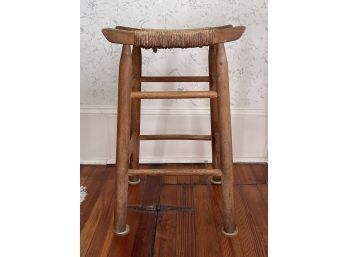 Vintage Wood Stool With Rush Seat