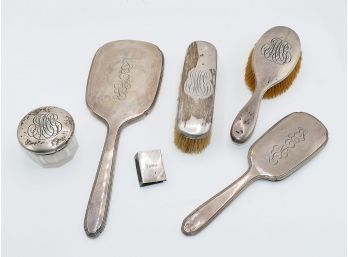 Sterling Silver Grooming Tools, Jar Lid, And Matchbook Sleeve