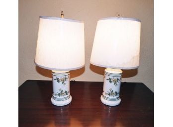 Pair Of Floral Decorated Ceramic Lamps